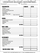 Vacation Budget Worksheet form