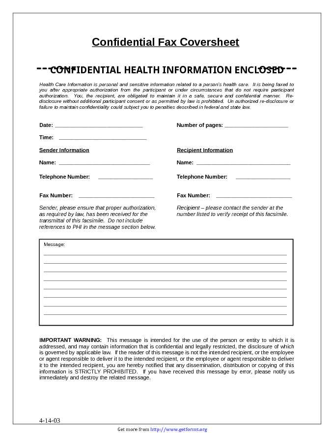 Confidential Fax Cover Sheet 3