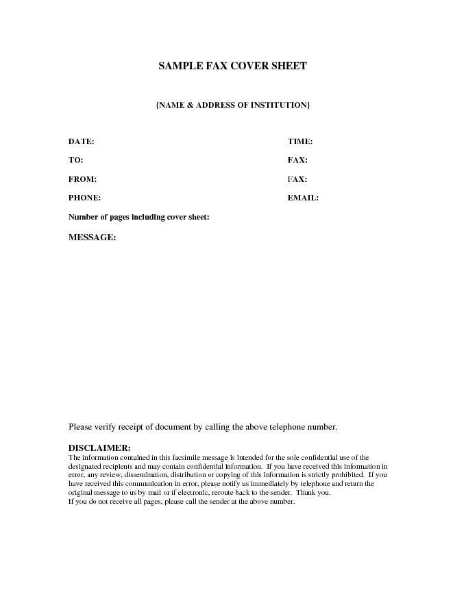 Sample fax Cover Sheet