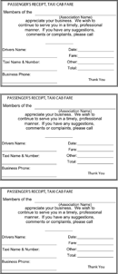 Blank Taxi Receipt Template form