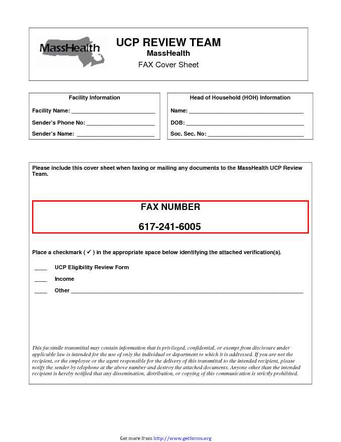 Masshealth Fax Cover Sheet