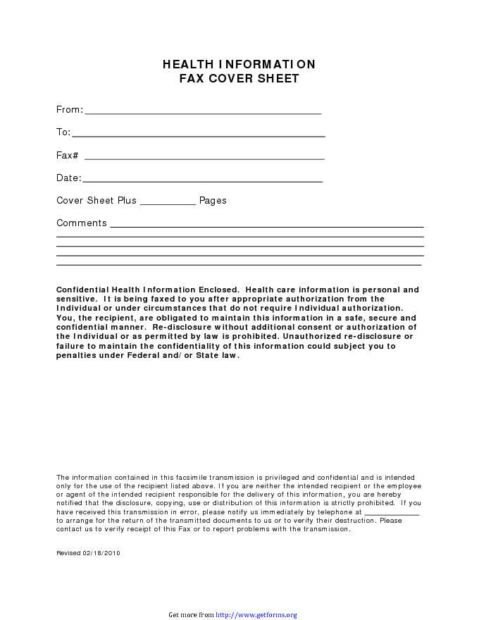 Health Information Fax Cover Sheet