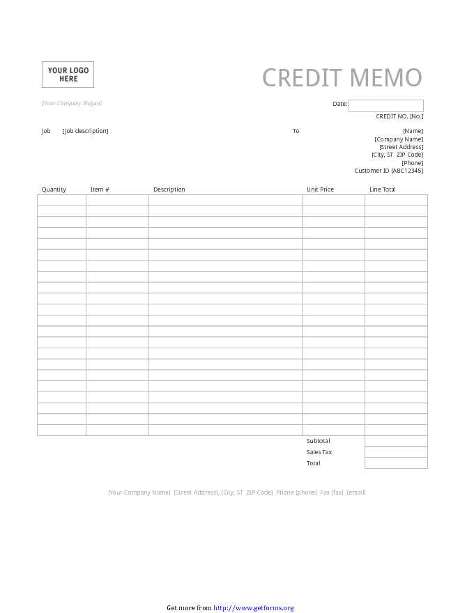 Credit Memo (Simple Lines Design)