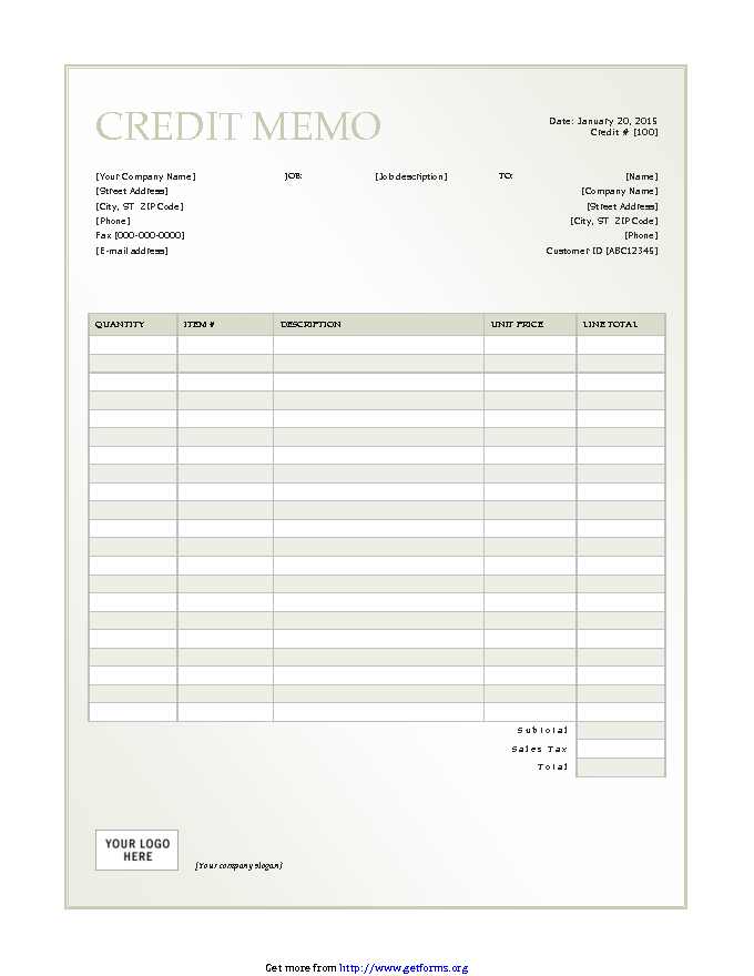 Credit Memo Template