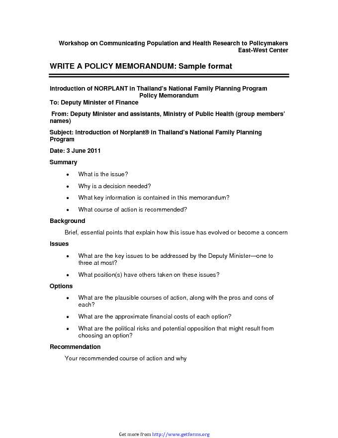 Policy Memorandum Sample Format