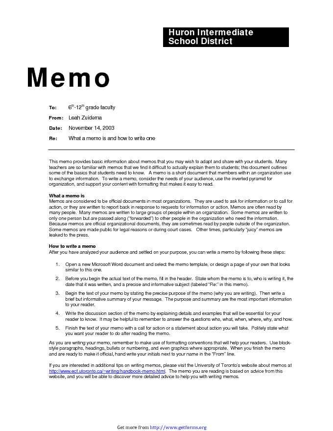 Professional Memo Example