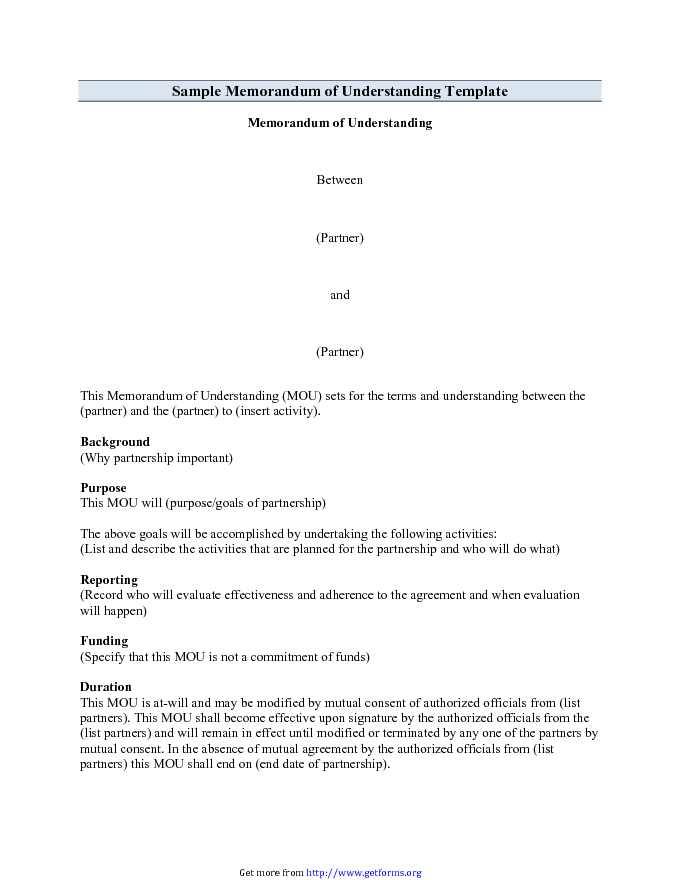 Memorandum of Understanding Template