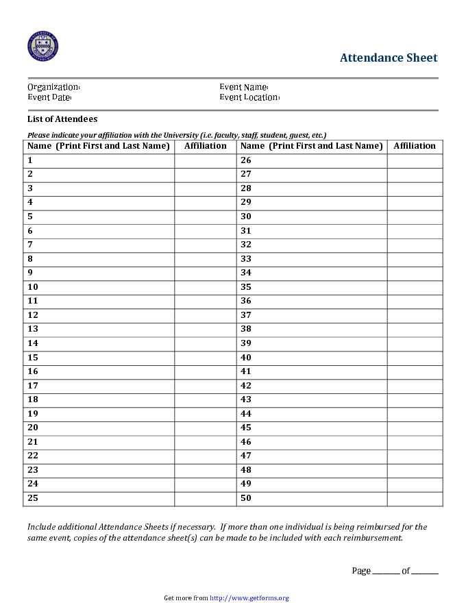 Attendance Sign in Sheet Template