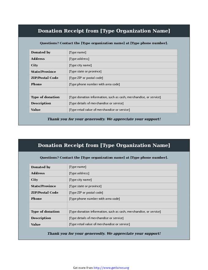 Donation Receipt Template 2