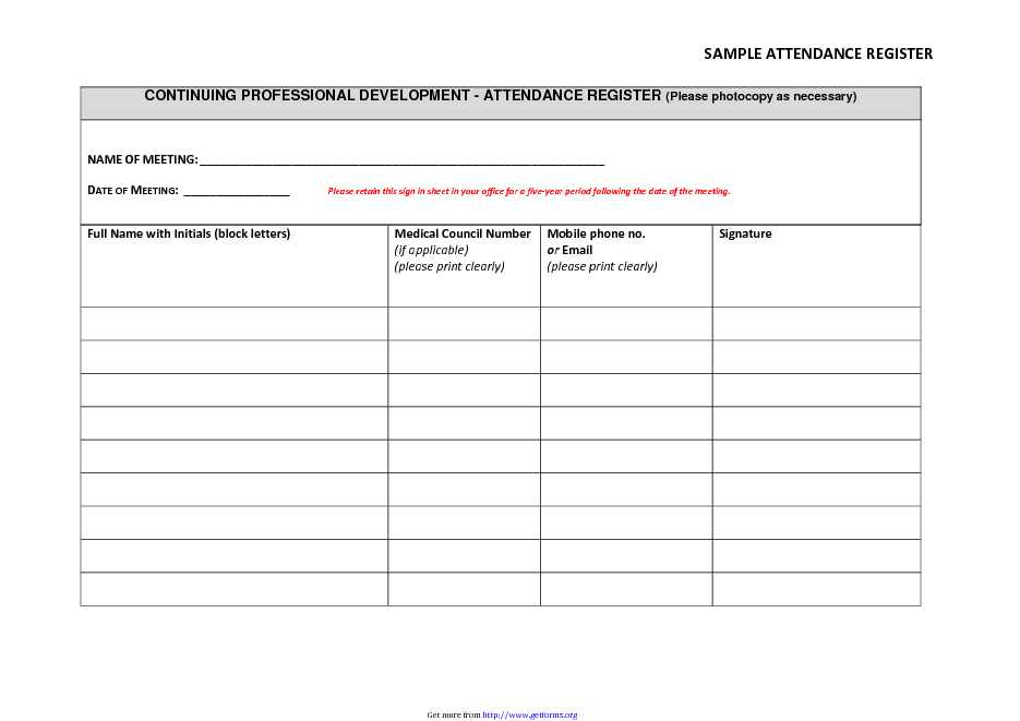 Meeting Attendance Register Template