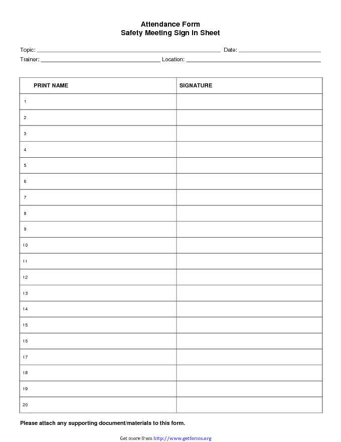 Meeting Attendance Sheet