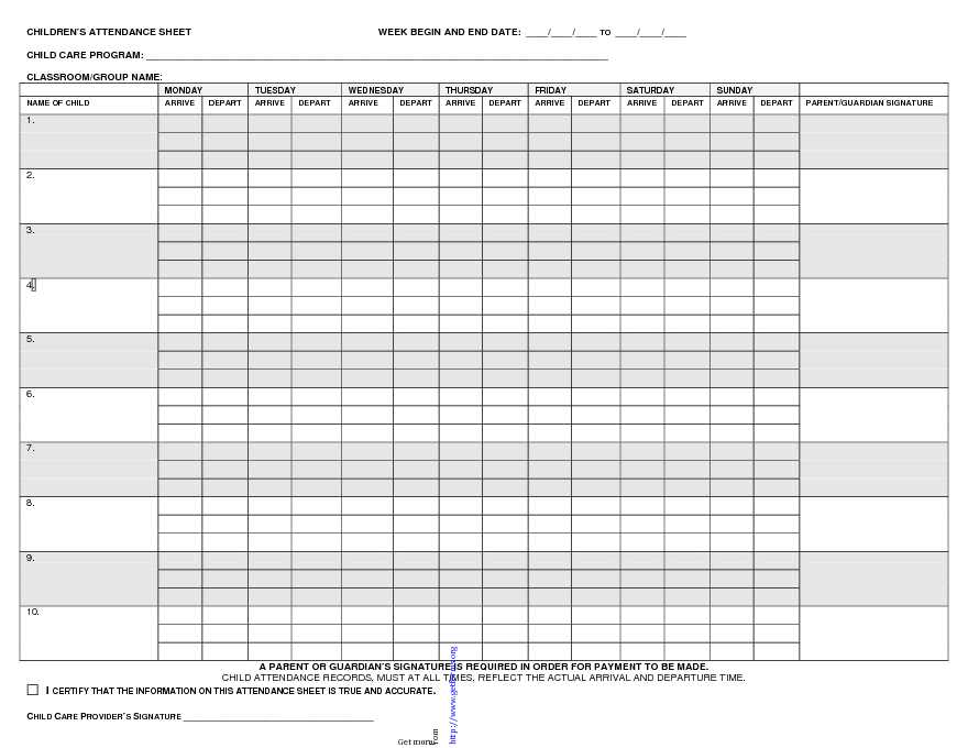 School Attendance Sheet