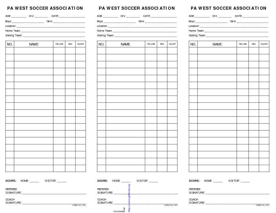 Soccer Lineup Sheet