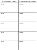 Pros and Cons Comparison T-Chart for Students form