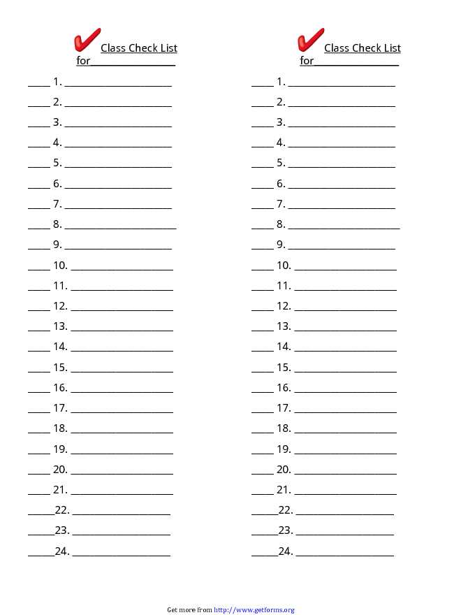 Class Attendance Paper (With Space for Names)