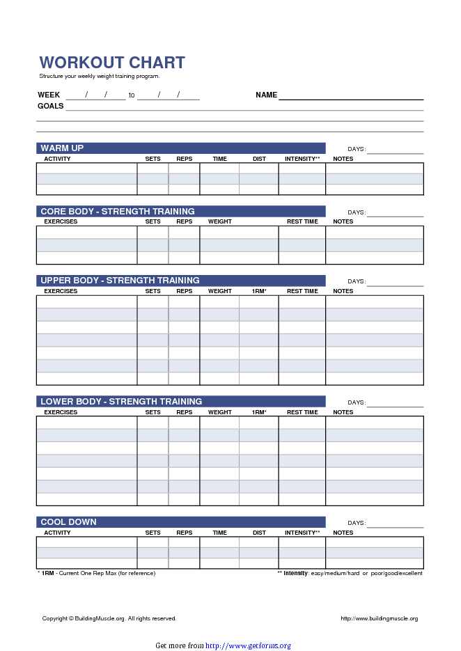 Workout Chart Template 