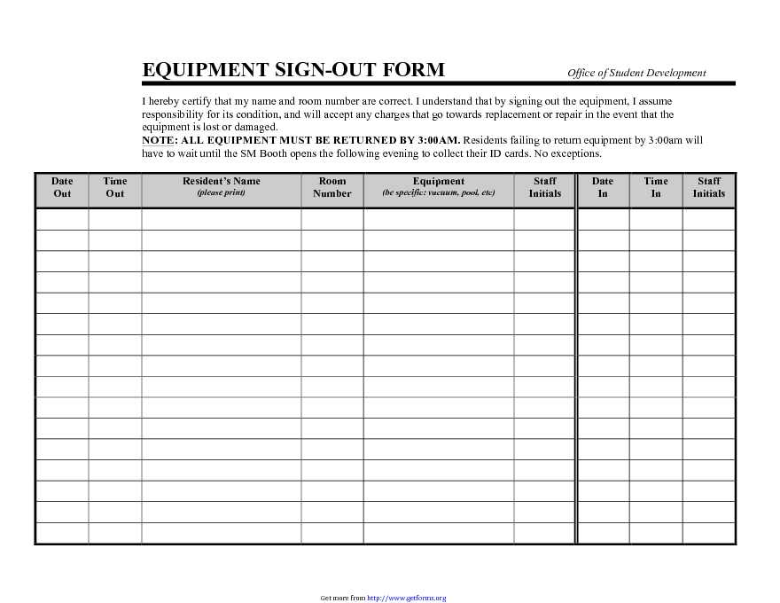 Equipment Sign-out Form