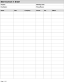 Meeting Sign in Sheet Template form