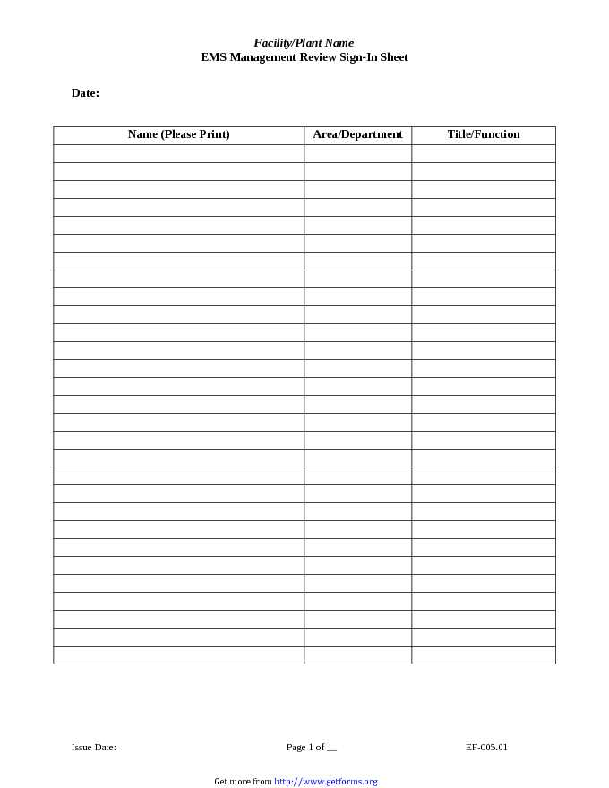 Trainning Sign in Sheet Template