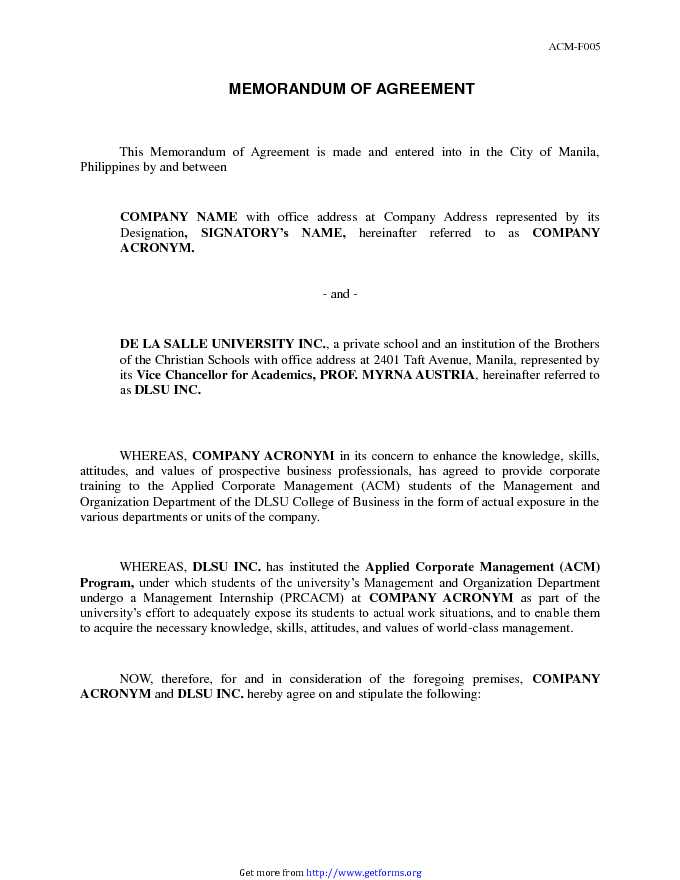 Memorandum of Agreement