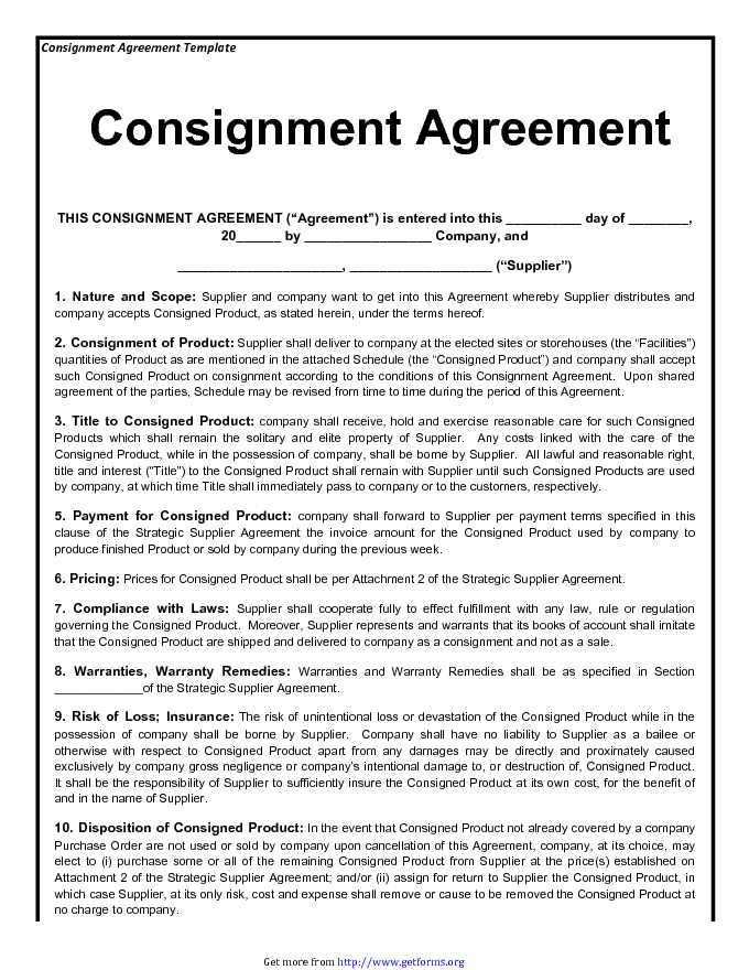 Consignment Agreement Template 3