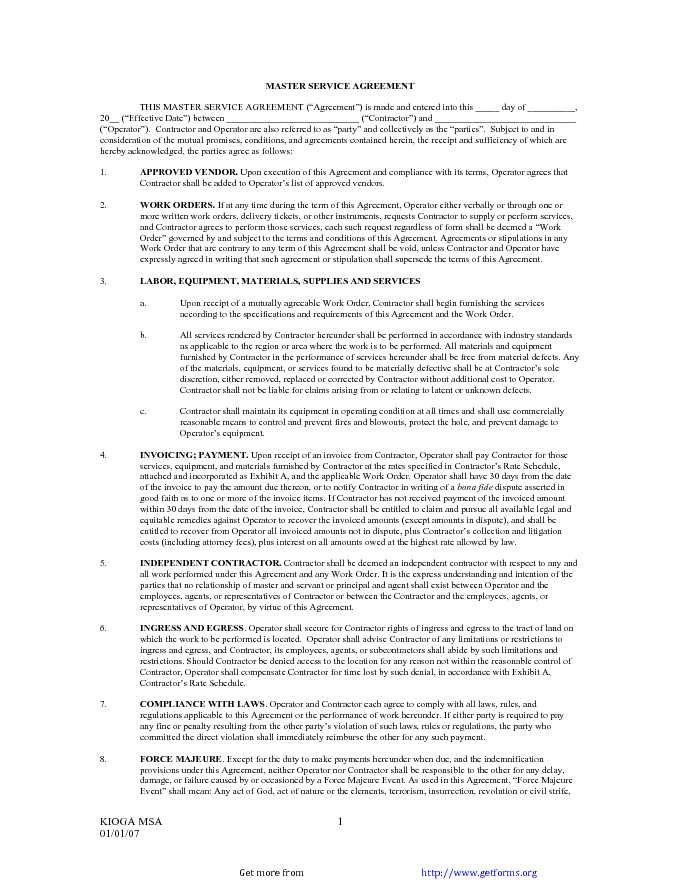 Master Service Agreement Template
