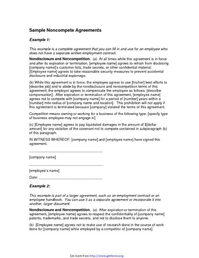 Sample Noncompete Agreements