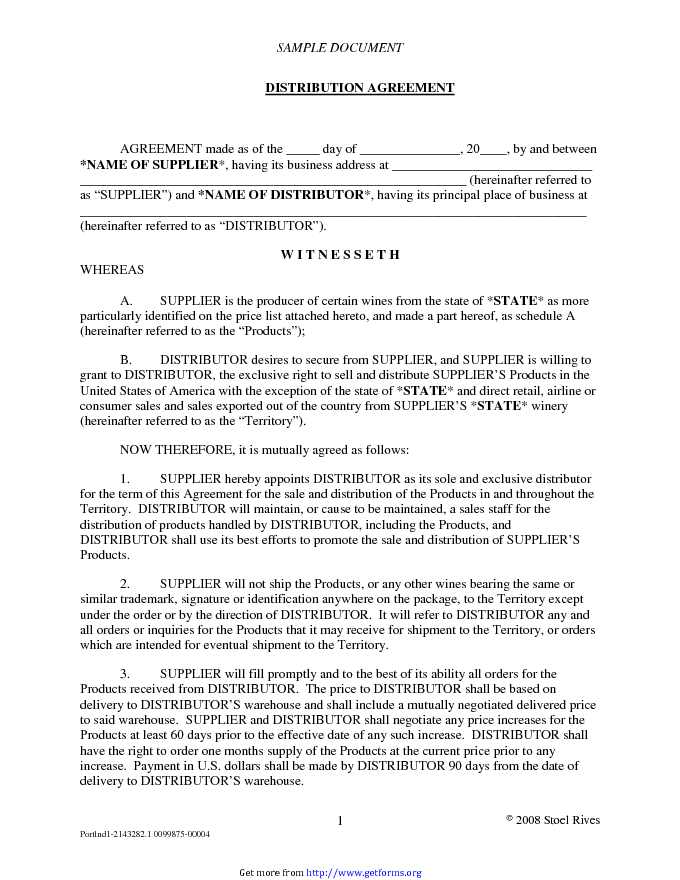 Distribution Agreement Sample