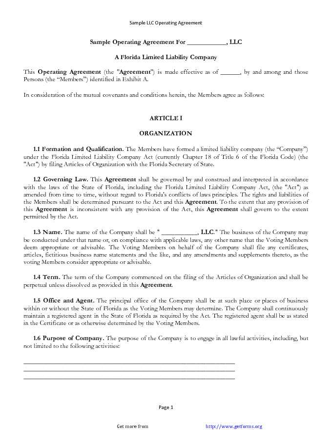 Sample Operating Agreement