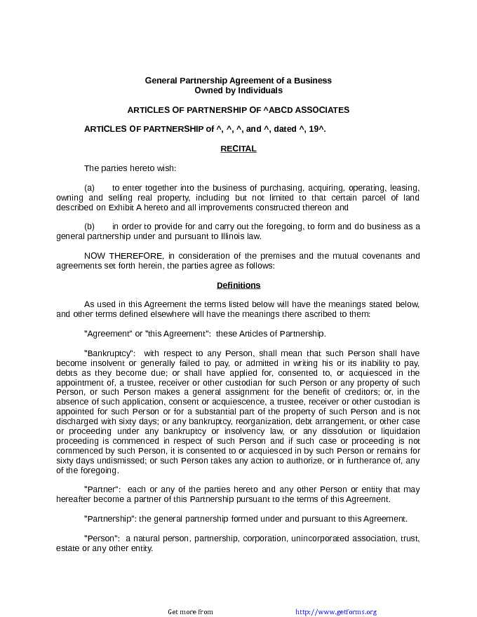 General Partnership Agreement of A Business