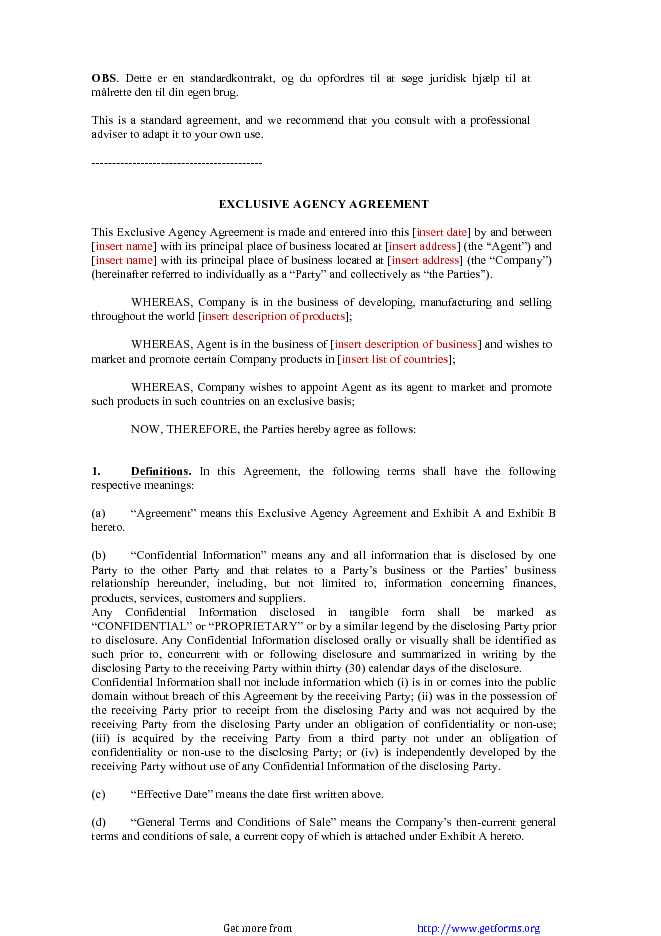 Agency Agreement Sample 1