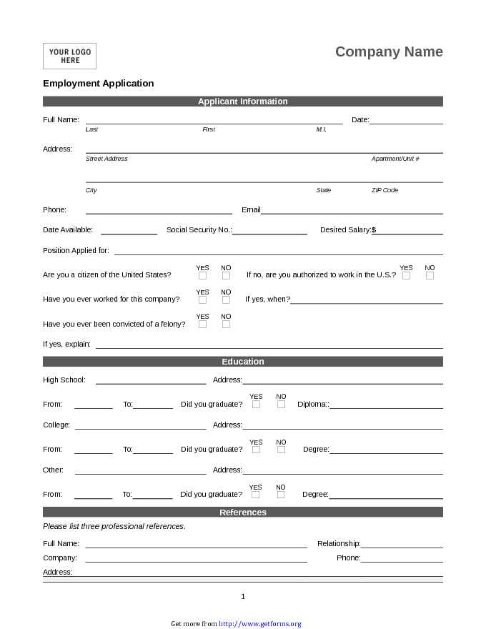 Free job Application Templates