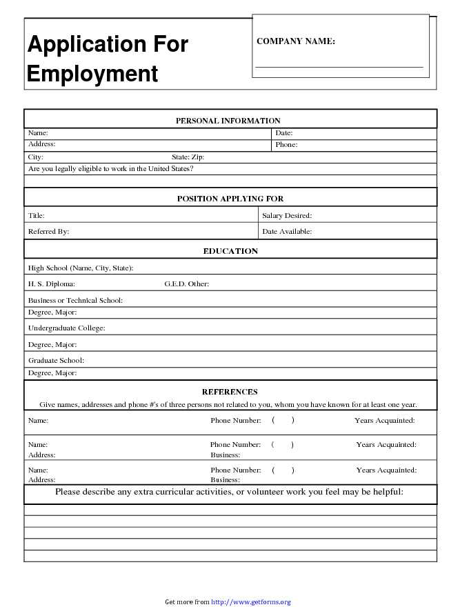 Simple Application for Employment Form