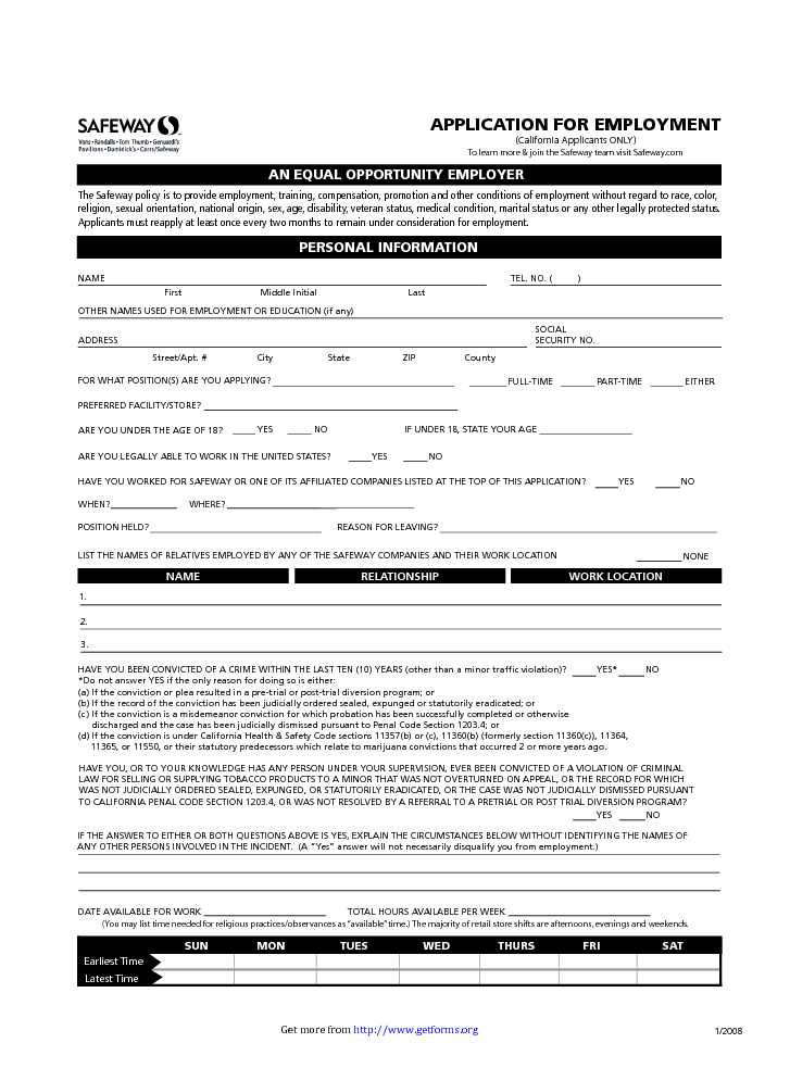 Safeway Job Application (California Applicants ONLY)
