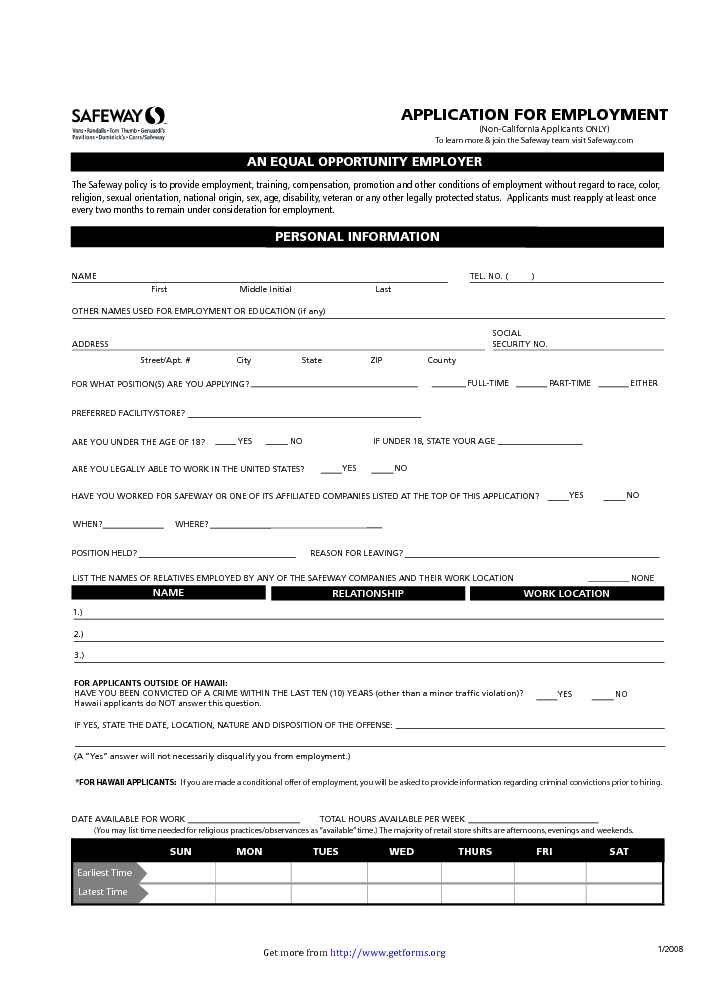 Safeway Job Application (Non-California Applicants ONLY)