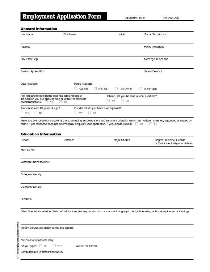 Employment Application Form