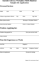 Sample Job Application 2 form