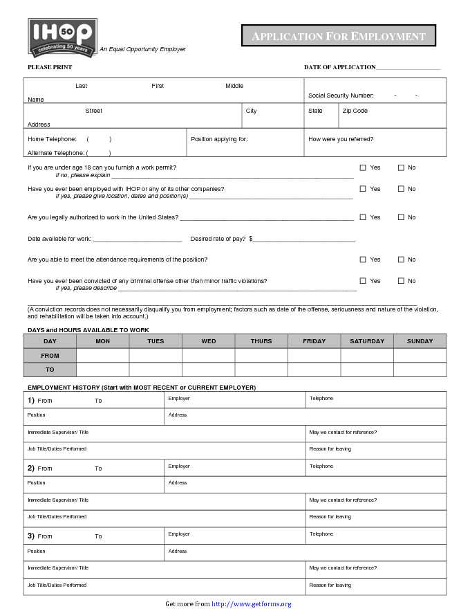 IHOP Application for Employment