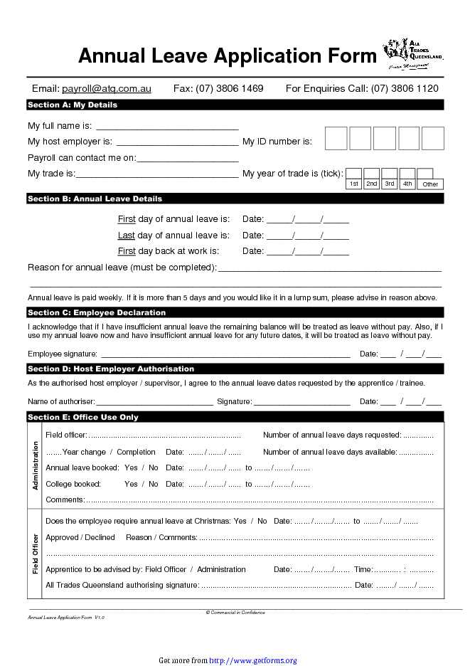 Annual Leave Application Form