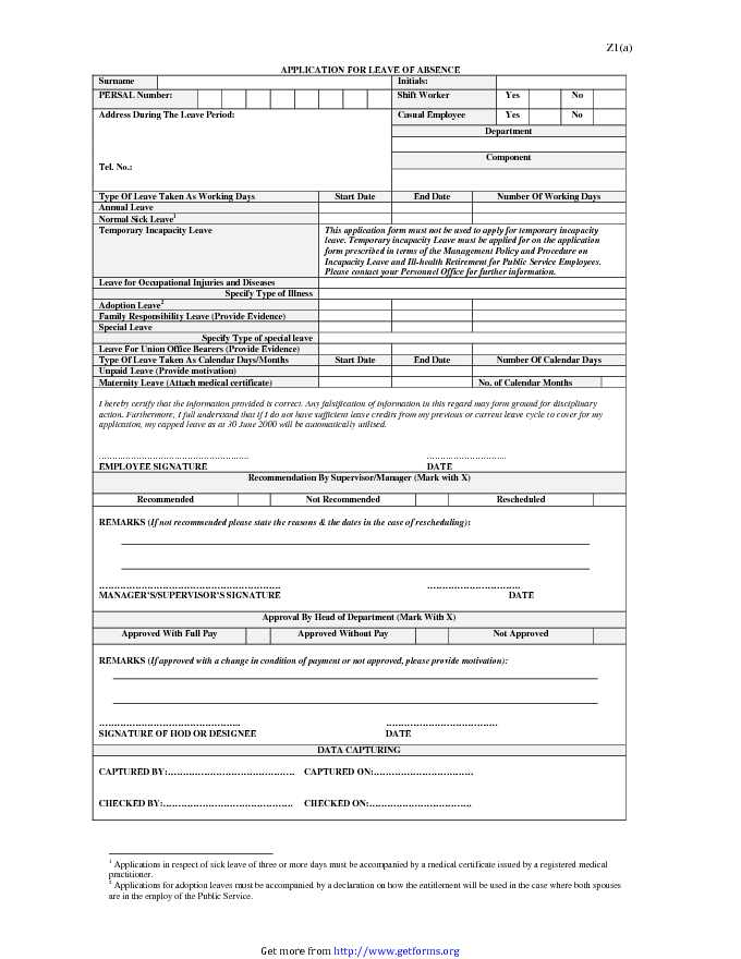 Application for Leave of Absence