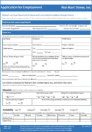 WalMart Application for Employment form