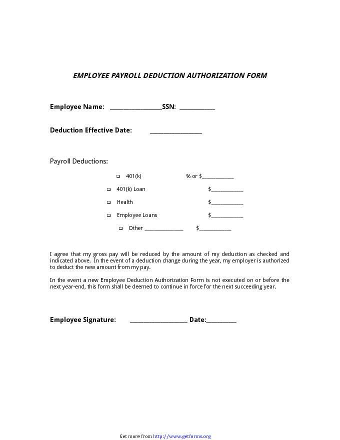 Employee Payroll Deduction Authorization Form