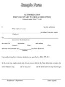 Sample Authorization for Voluntary Payroll Deduction Form form