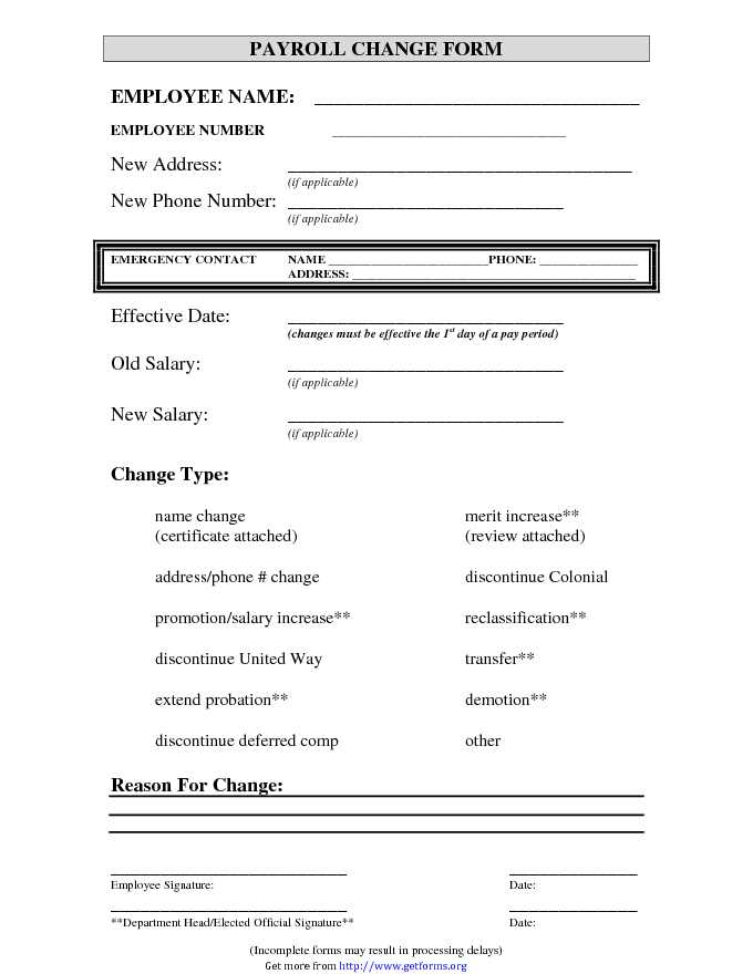 Payroll Change Form