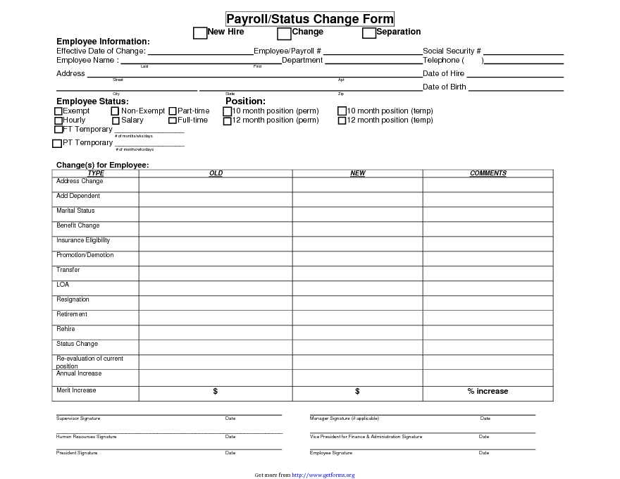 Payroll/Status Change Form
