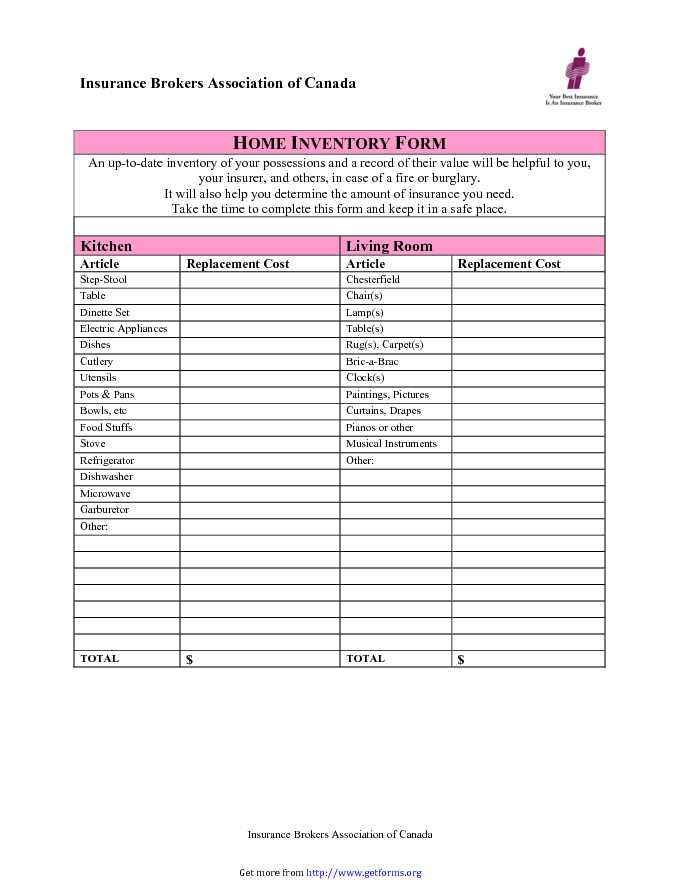 Home Inventory Form