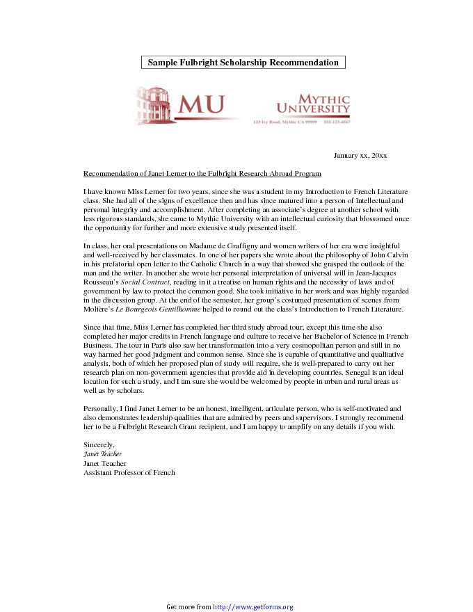 Scholarship Recommendation Letter Template