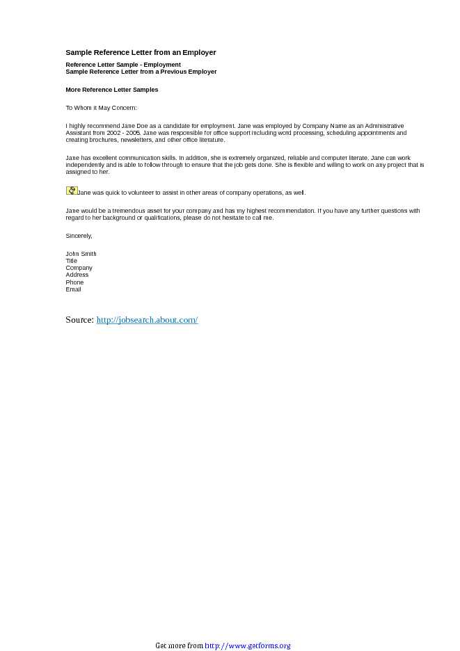 Sample Reference Letter from an Employer