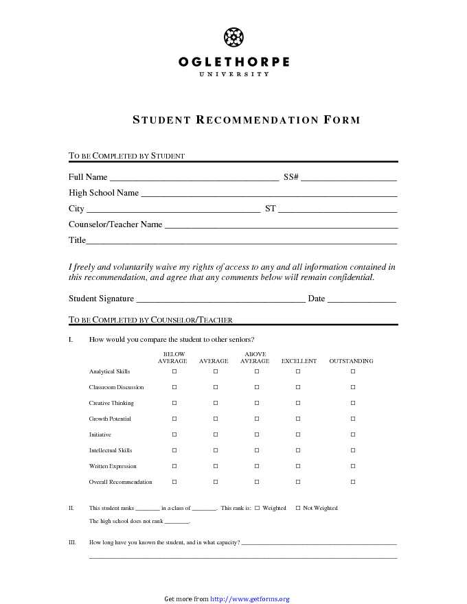 Student Recommendation Form