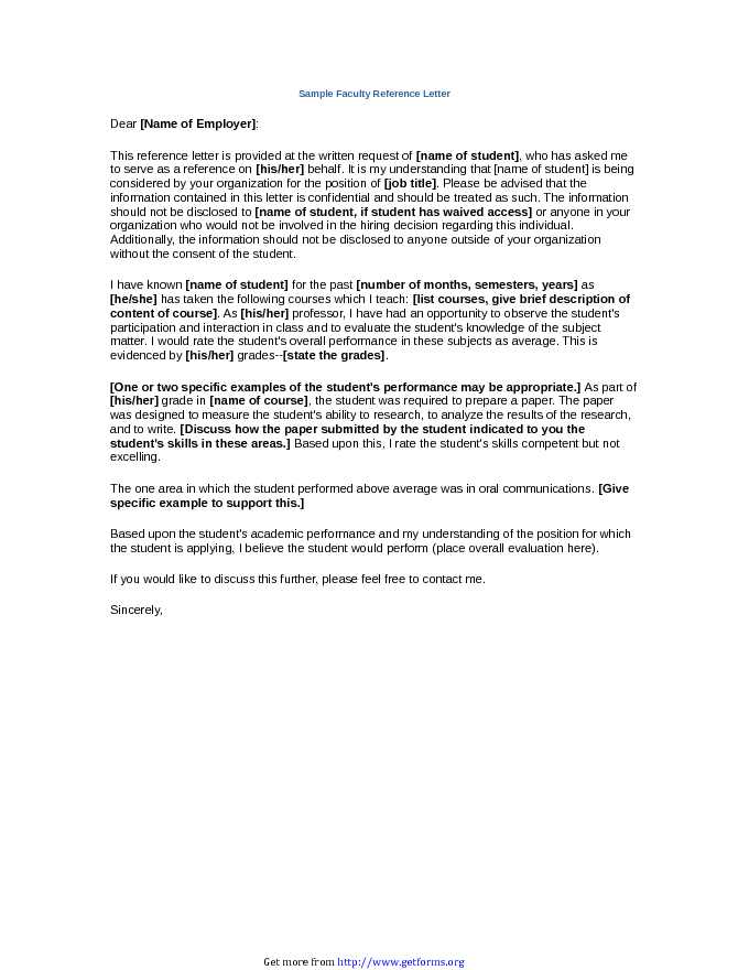 Sample Faculty Reference Letter